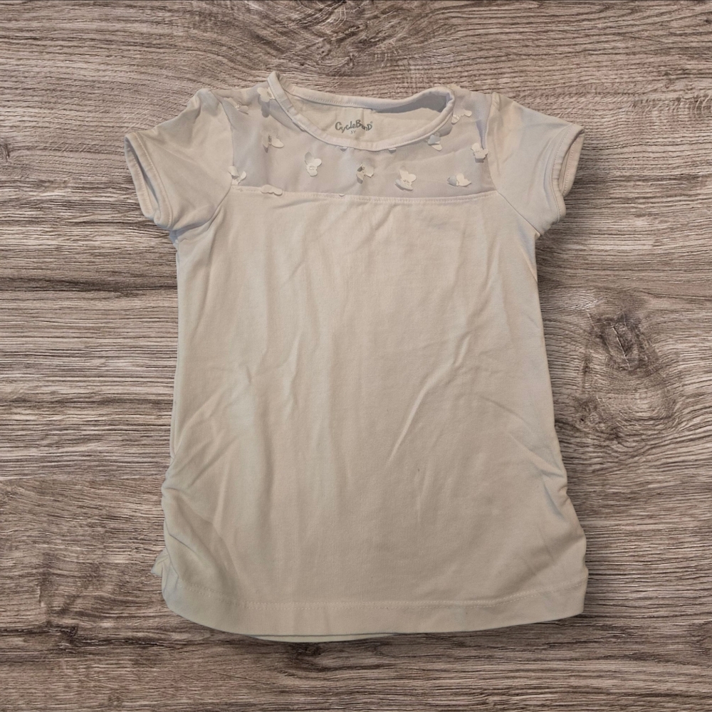 Cycleband Girls White Butterfly T-Shirt Size 5 Kids Graphic Tee Toddler